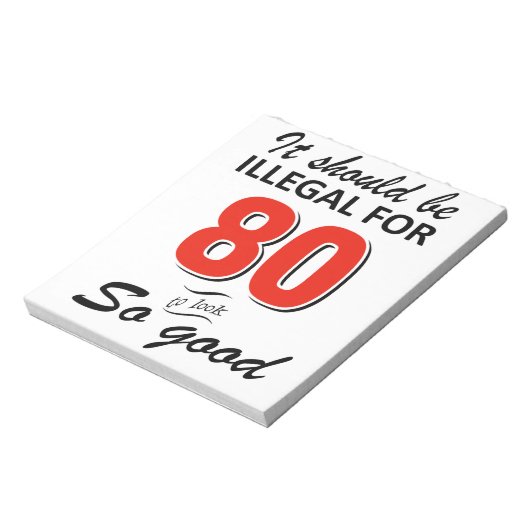 Funny 80ste jarige design notitieblok (Linkerzijde)