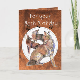Funny 80th, Eight, Birthday Howling Coyote Kaart