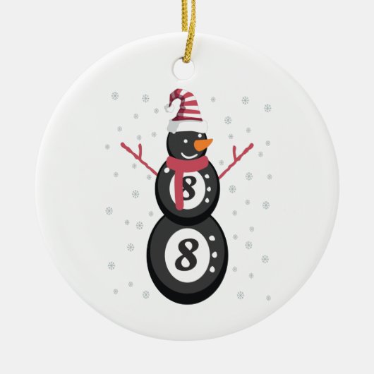 Funny 8 Ball Pool Snowman Kerstmis Nieuwjaar Cadea Keramisch Ornament (Voorkant)