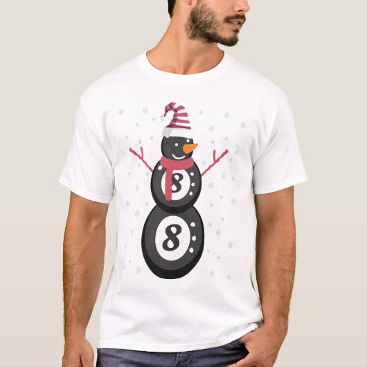 Funny 8 Ball Pool Snowman Kerstmis Nieuwjaar Cadea T-shirt (Voorkant)
