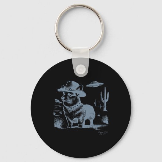 Funny 90s Western Cowboy Corgi Ufo Sleutelhanger (Voorkant)