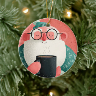 Funny A Cheerful Man With Glasses Happy Holiday Keramisch Ornament