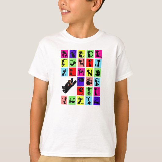 Funny ABC Black Cat Alphabet T-shirt (Voorkant)