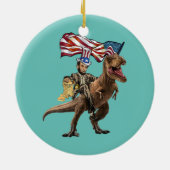 Funny Abe Lincoln met Dinosaur T Rex American Keramisch Ornament (Achterkant)