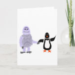 Funny Abominable Snowman and Penguin Love Art Feestdagen Kaart<br><div class="desc">Funny abominable snowman is holding hands with a penguin original art. Yeti love!</div>
