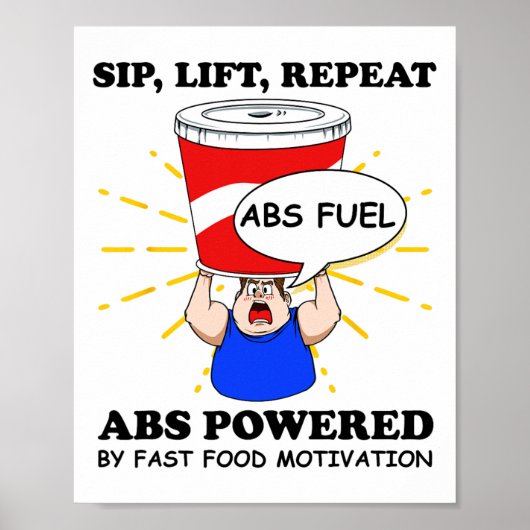 Funny Abs Exercise Fast Food Gym Workout Bodybuild Poster (Voorkant)