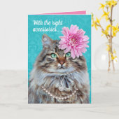 Funny Accessorized Cat-No zal de Whiskers op de ho Kaart (Gele Bloem)