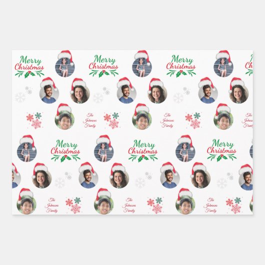 Funny Add Family Member 4 Foto's Collage Santa Hat Inpakpapier Vel (Voorkant 2)