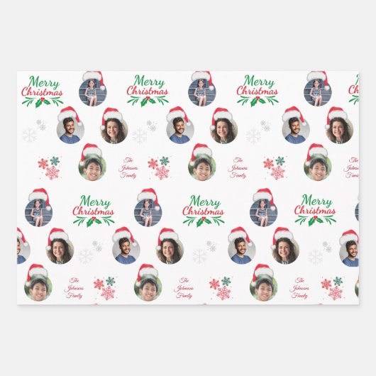 Funny Add Family Member 4 Foto's Collage Santa Hat Inpakpapier Vel (Voorkant)