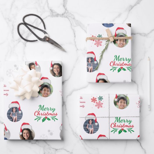 Funny Add Family Member 4 Foto's Collage Santa Hat Inpakpapier Vel (Voorkant)