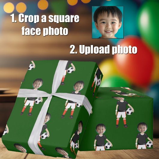 Funny Add Kids Face Photo Soccer Player Green Cadeaupapier