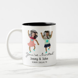 Funny Add Photo Gepersonaliseerd Bride & Groom Wed Tweekleurige Koffiemok