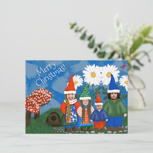 Funny Add Photo Gnome Family Merry Kerstry Feestdagenkaart (Staand voorkant)