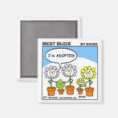 Funny Adopted Cactus and Flowers Cartoon Adoptie Magneet (Voorkant / Achterkant)