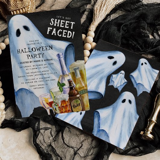 Funny Adult Ghost Sheet-face Halloween Party Kaart