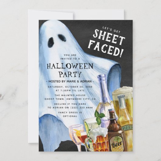 Funny Adult Ghost Sheet-face Halloween Party Kaart (Voorkant)