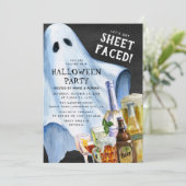 Funny Adult Ghost Sheet-face Halloween Party Kaart (Staand voorkant)