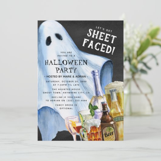 Funny Adult Ghost Sheet-face Halloween Party Kaart (Staand voorkant)