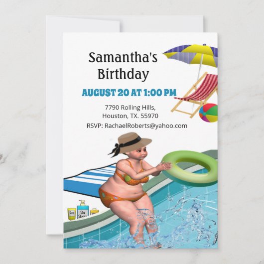 Funny Adult Pool Party Birthday Invitation Kaart (Voorkant)
