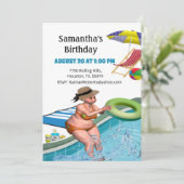 Funny Adult Pool Party Birthday Invitation Kaart (Staand voorkant)