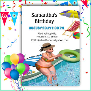 Funny Adult Pool Party Birthday Invitation Kaart