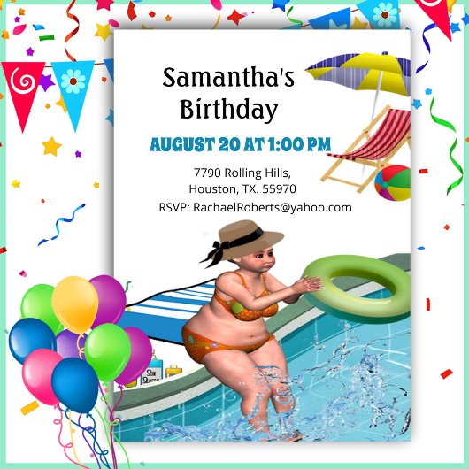 Funny Adult Pool Party Birthday Invitation Kaart