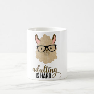 Funny Adulting is Hard Hipster Llama Koffiemok