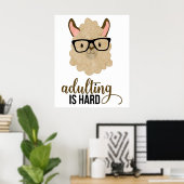 Funny Adulting is Hard Hipster Llama Poster (Thuiskantoor)