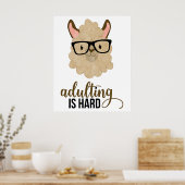 Funny Adulting is Hard Hipster Llama Poster (Keuken)