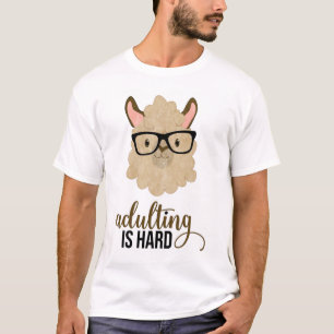 Funny Adulting is Hard Hipster Llama T-shirt