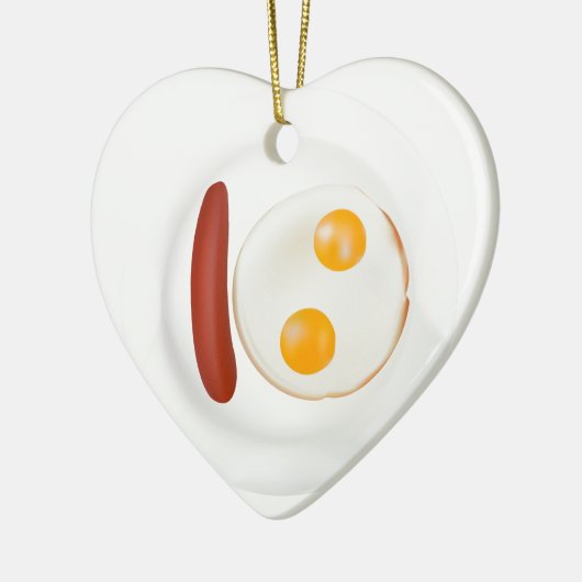 Funny afbeelding van gerasterde eieren met worst keramisch ornament (Links)