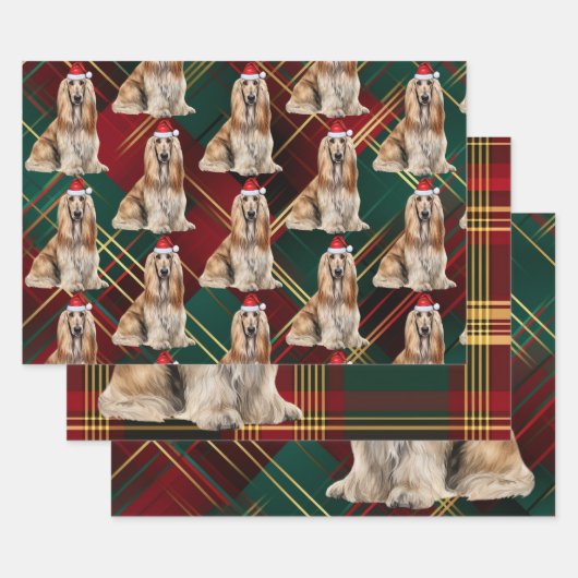 Funny Afghan Hound Christmas Dog Holiday Plaid Inpakpapier Vel (Set)