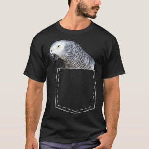 Funny African Grey Parrot Tshirt Pocket Grey T-shi