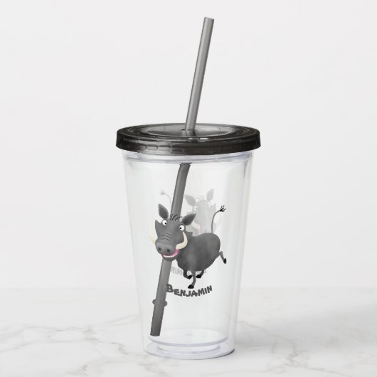 Funny african warthog pig cartoon acryl drinkbeker (Achterkant)