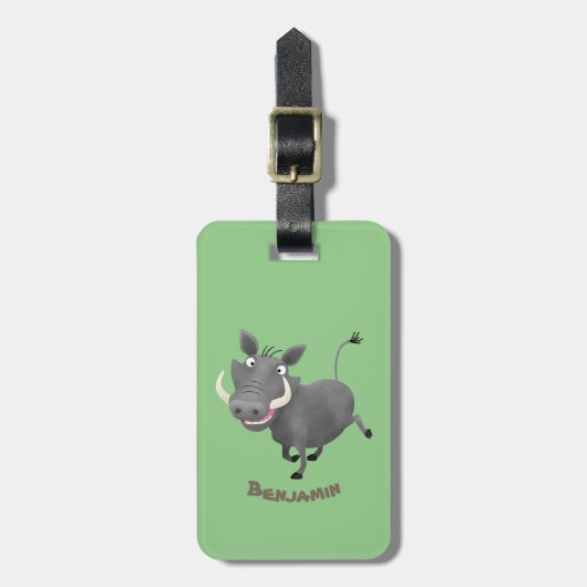 Funny african warthog pig cartoon bagagelabel (Voorkant verticaal)