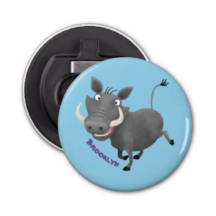 Funny african warthog pig cartoon button flesopener