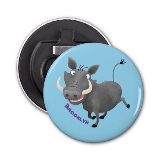 Funny african warthog pig cartoon button flesopener (Voorkant)