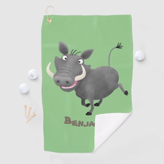 Funny african warthog pig cartoon golfhanddoek (Insitu)