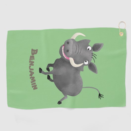 Funny african warthog pig cartoon golfhanddoek (Horizontaal)