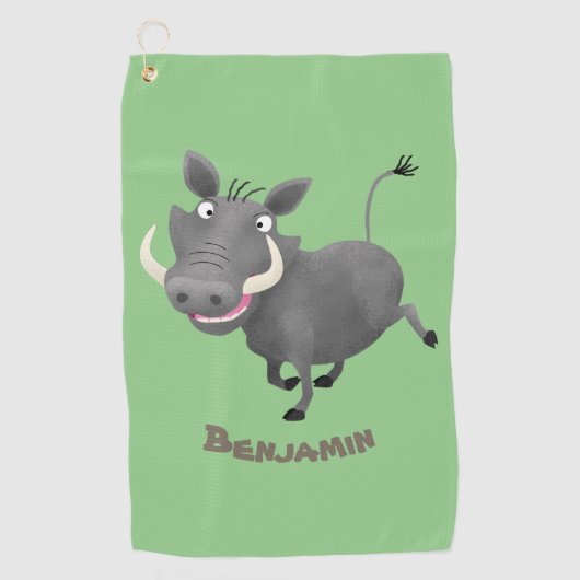 Funny african warthog pig cartoon golfhanddoek (Voorkant)