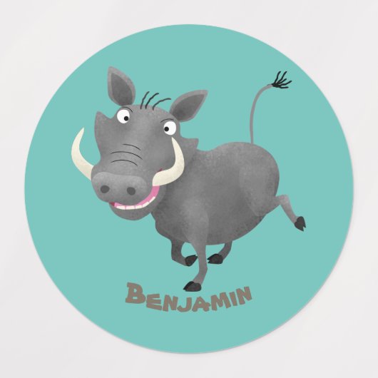Funny african warthog pig cartoon labels (Design 2)