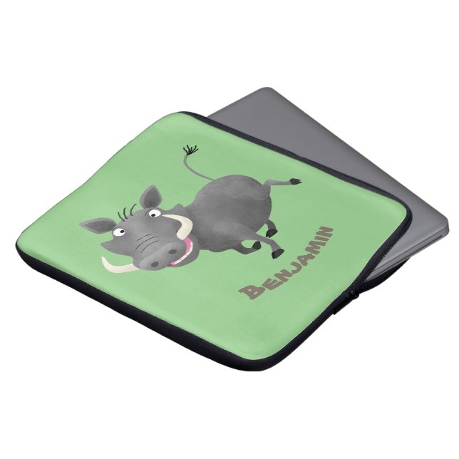Funny african warthog pig cartoon laptop sleeve (Voorkant top)