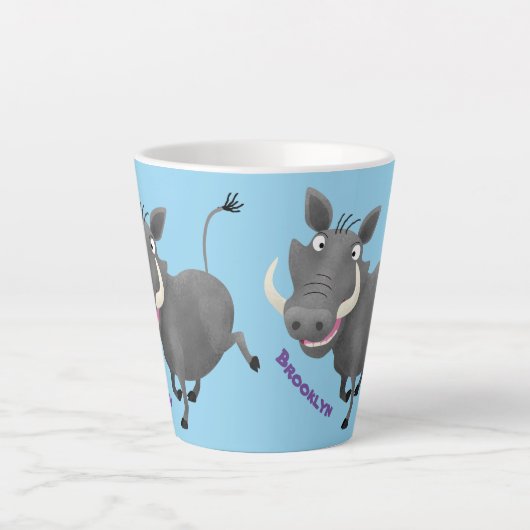 Funny african warthog pig cartoon latte mok (Voorkant)