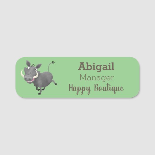 Funny african warthog pig cartoon naamplaatje (Voorkant)