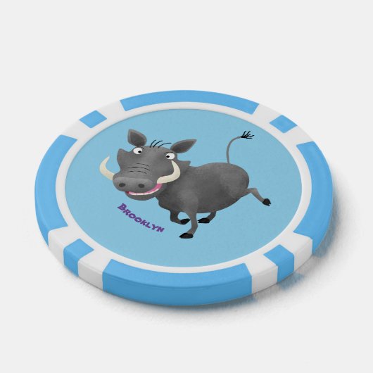 Funny african warthog pig cartoon poker chips (Enkel)