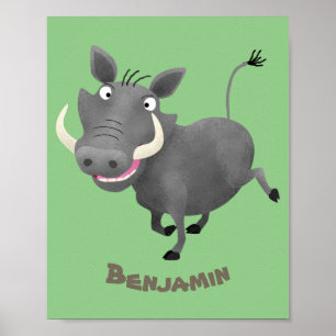 Funny african warthog pig cartoon poster