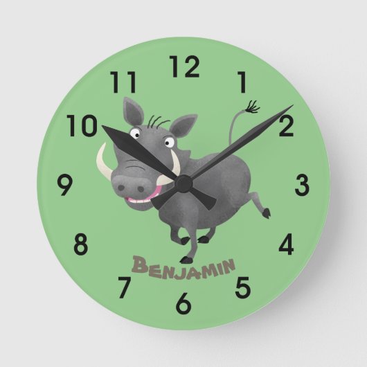 Funny african warthog pig cartoon ronde klok (Voorkant)