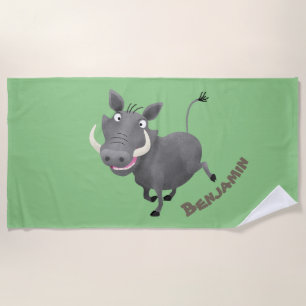 Funny african warthog pig cartoon strandlaken