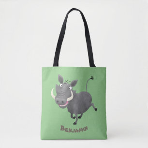 Funny african warthog pig cartoon tote bag