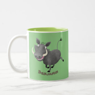Funny african warthog pig cartoon tweekleurige koffiemok